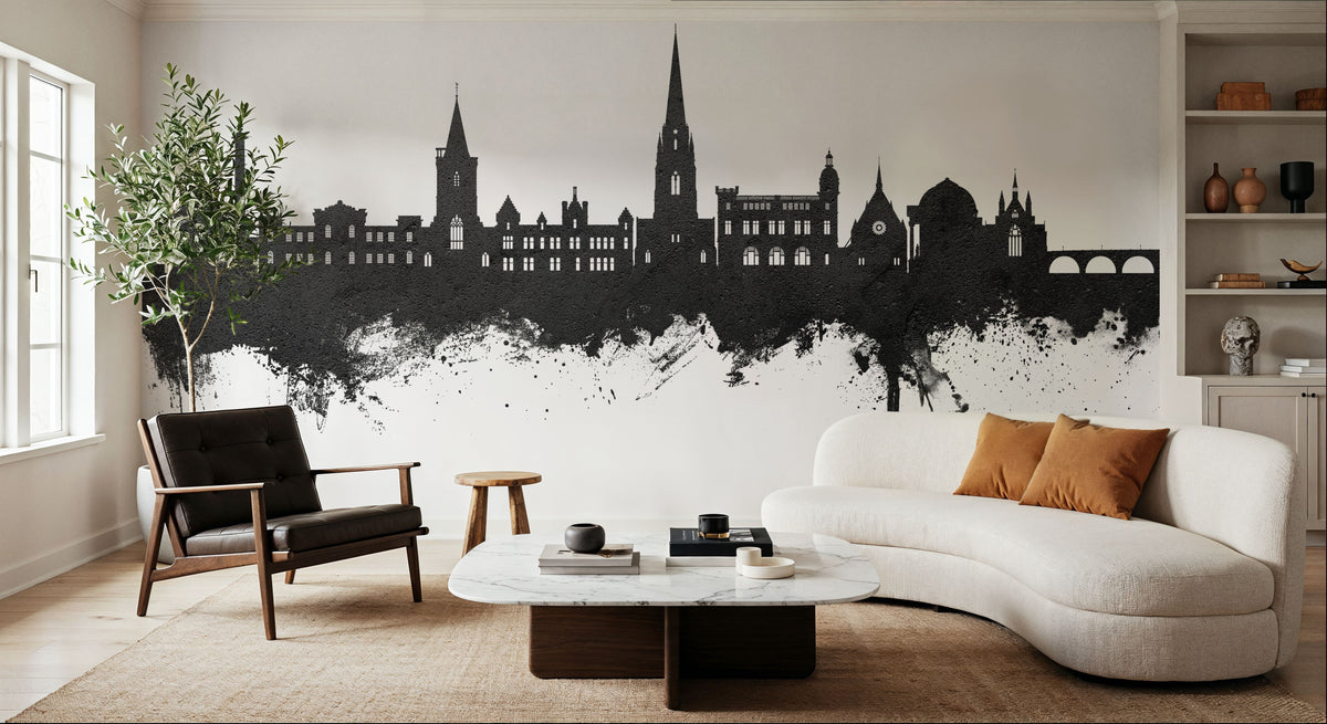 Perth Scotland Skyline Black & White Mural Wallpaper - room preview 03