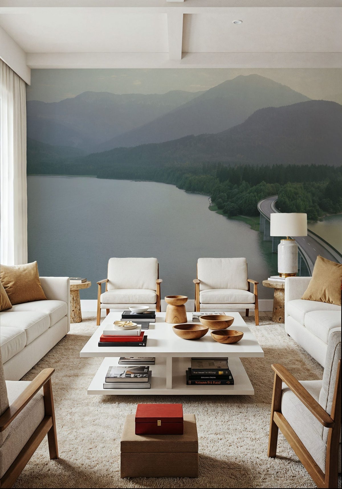 Mountain Lake Crossing Mural Wallpaper - room preview 03