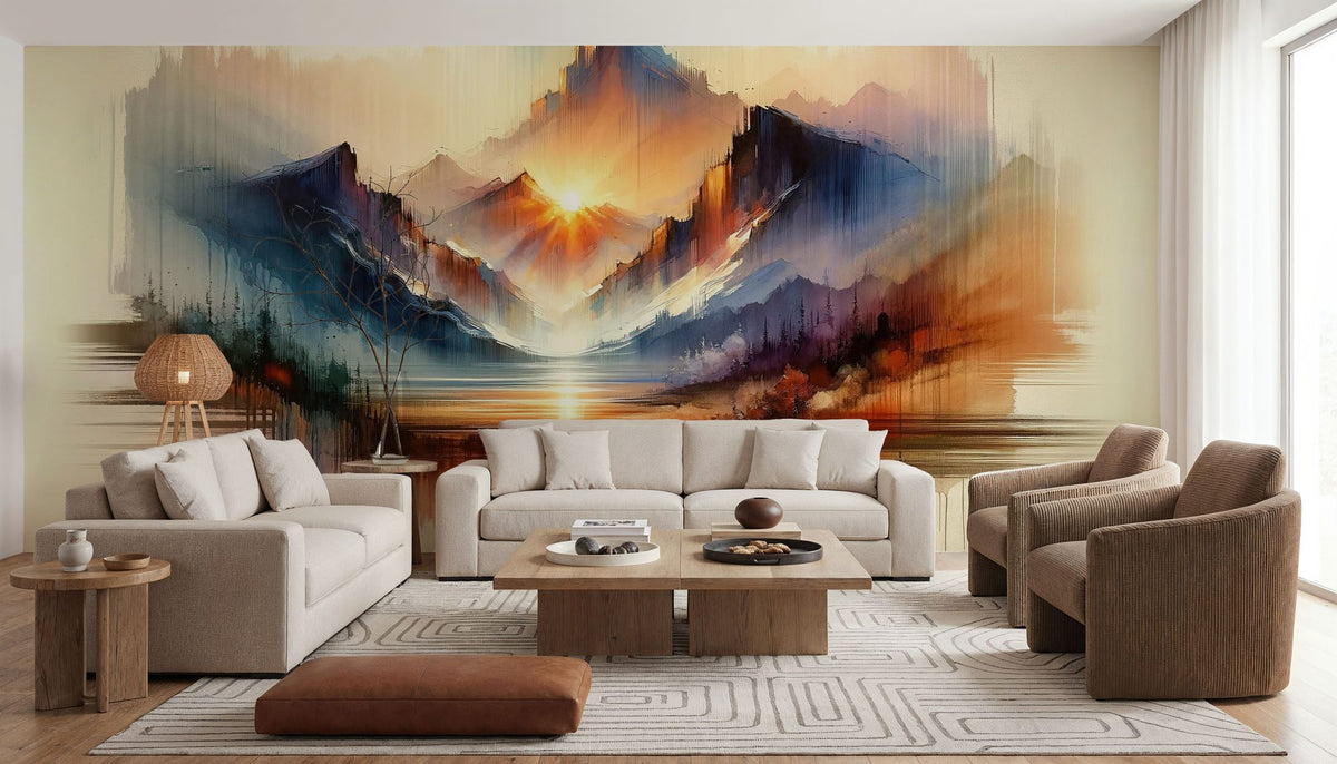 Watercolor Abstract Mountains Mural Wallpaper - room preview 03