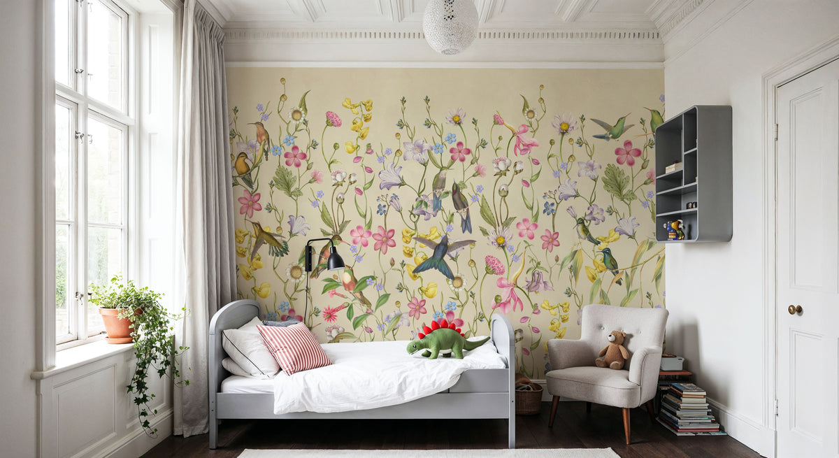 Bird Garden Yellow Mural Wallpaper - room preview 03