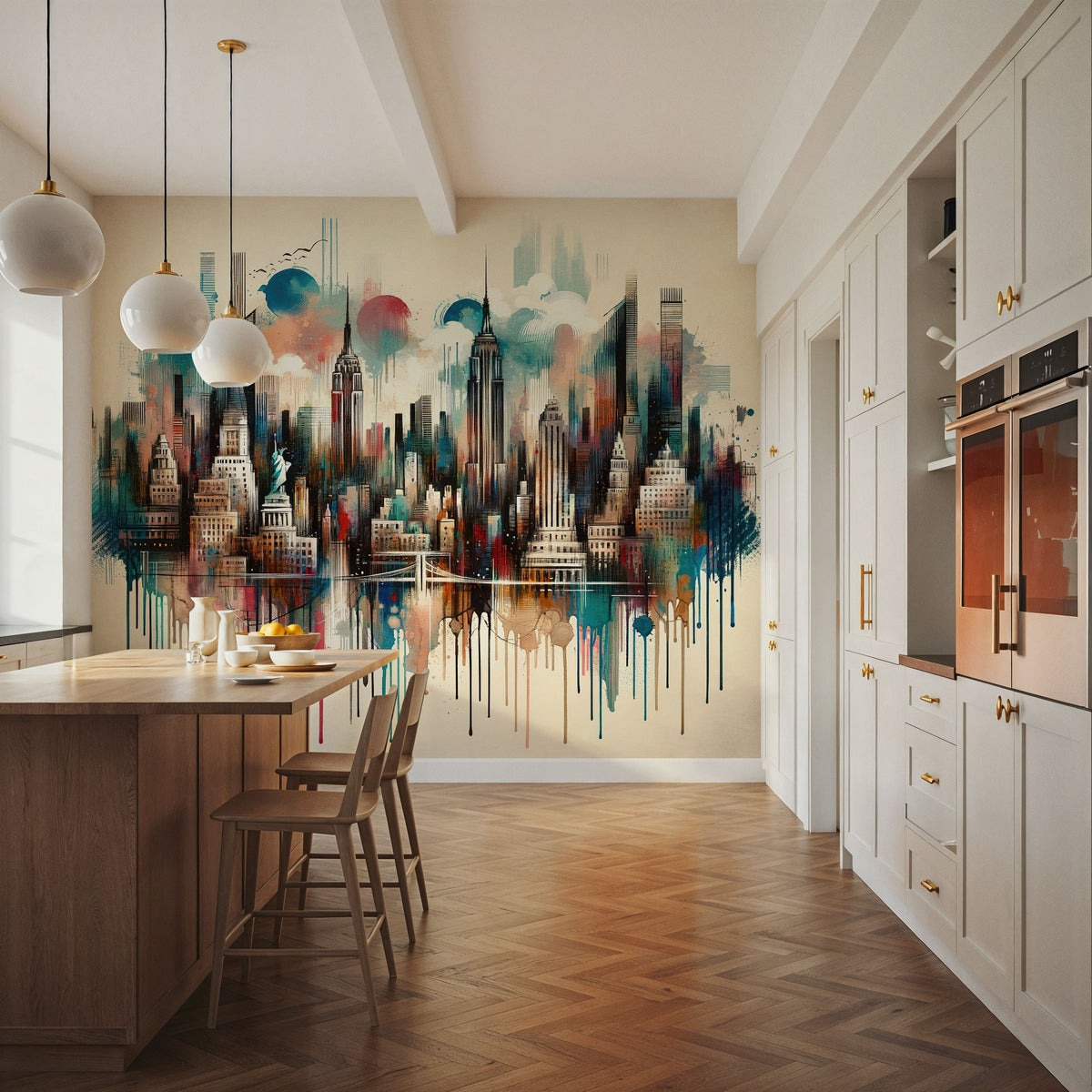 Watercolor New York Skyline Mural Wallpaper - room preview 03