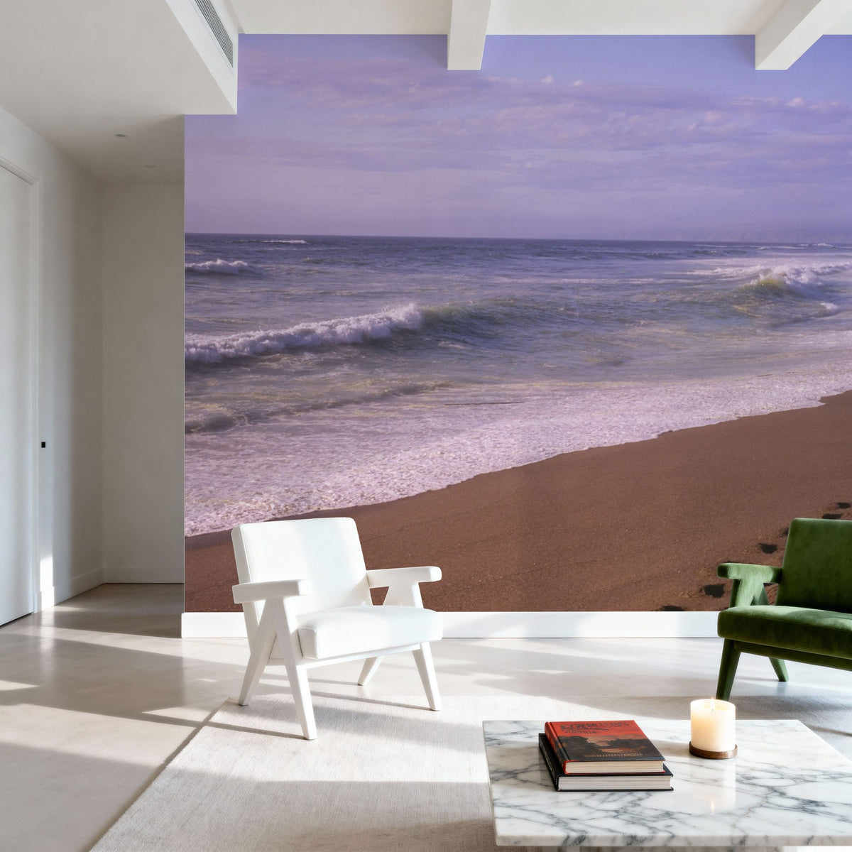 Crimson Stroll by the Shore Mural Wallpaper - room preview 03