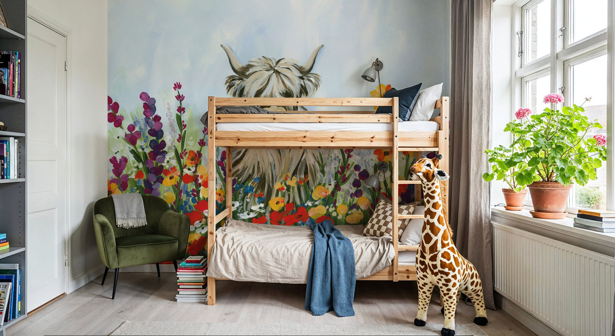Longhorn in Spring Flowers Mural Wallpaper - room preview 03