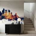 Pittsburg Pennsylvania Skyline Blue & Bronze Mural Wallpaper - room preview 03