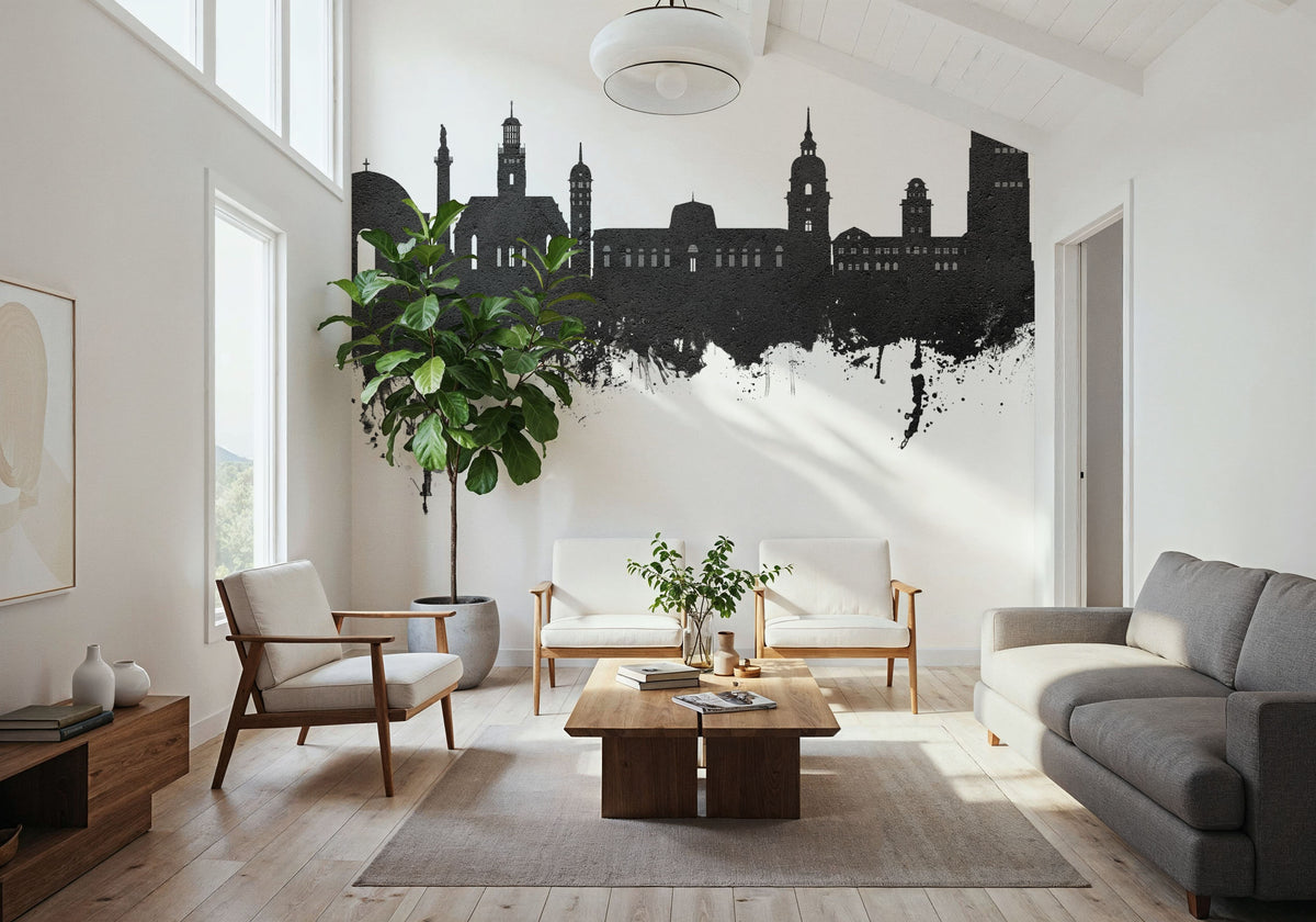 Darmstadt Skyline Black & White Mural Wallpaper - room preview 03