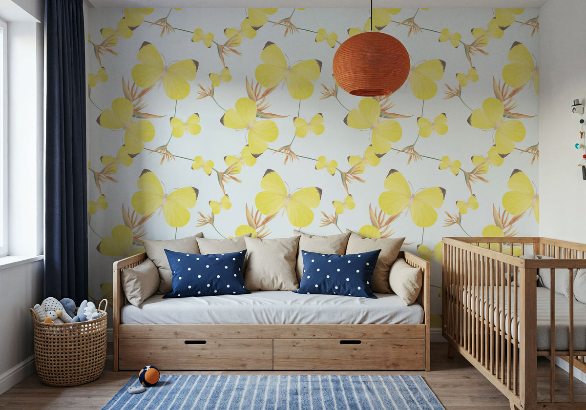 Lemon Butterfly Mural Wallpaper - room preview 03