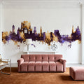 York England Skyline Purple & Gold Mural Wallpaper - room preview 03