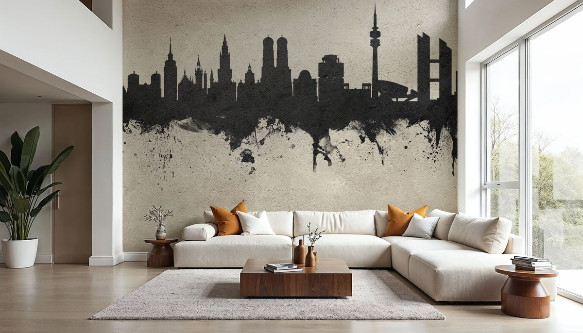 Munich Skyline Concrete Mural Wallpaper - room preview 03