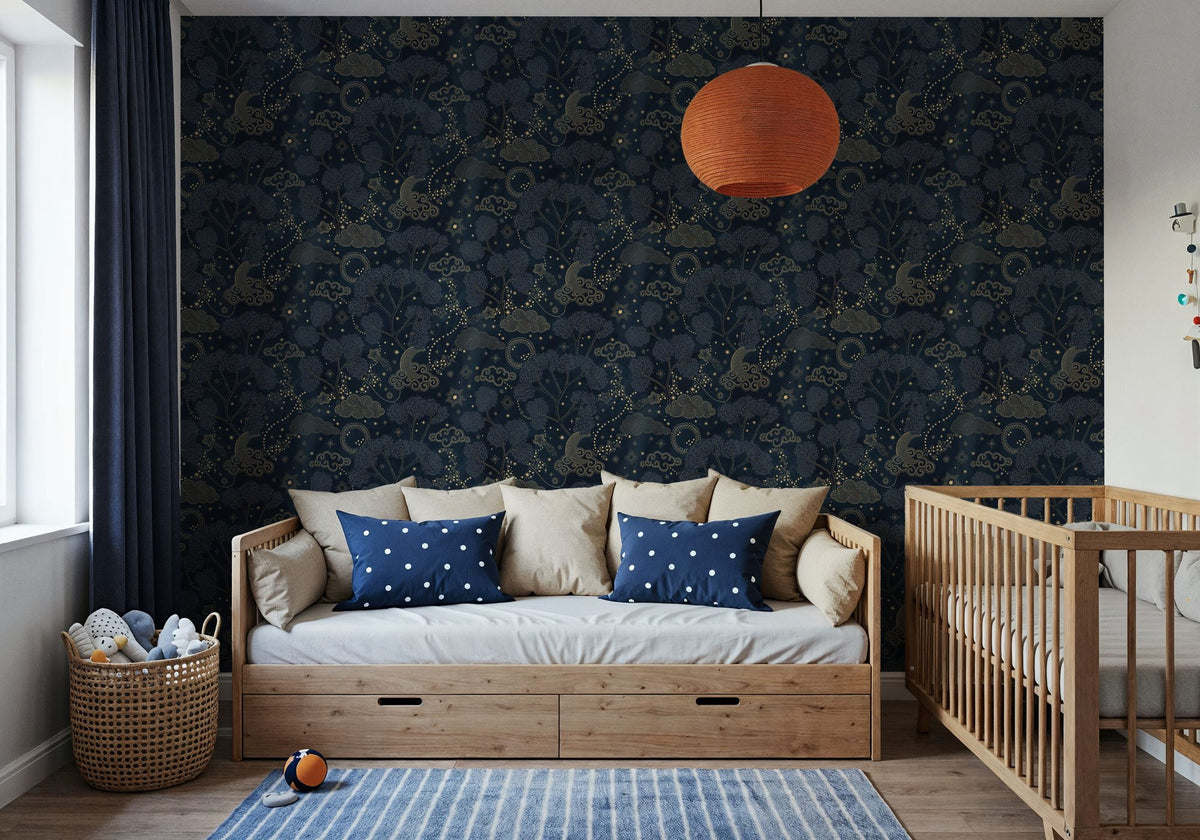 Moonlit Sky Petite, Midnight Mural Wallpaper - room preview 03