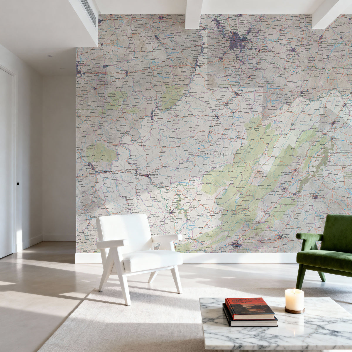 West Virginia Detailed Map Mural Wallpaper - room preview 03