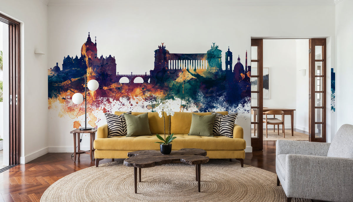 Rome Italy Skyline Blue & Bronze Mural Wallpaper - room preview 03