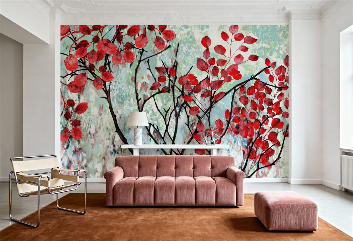 Red Leaves Mural Wallpaper - room preview 03