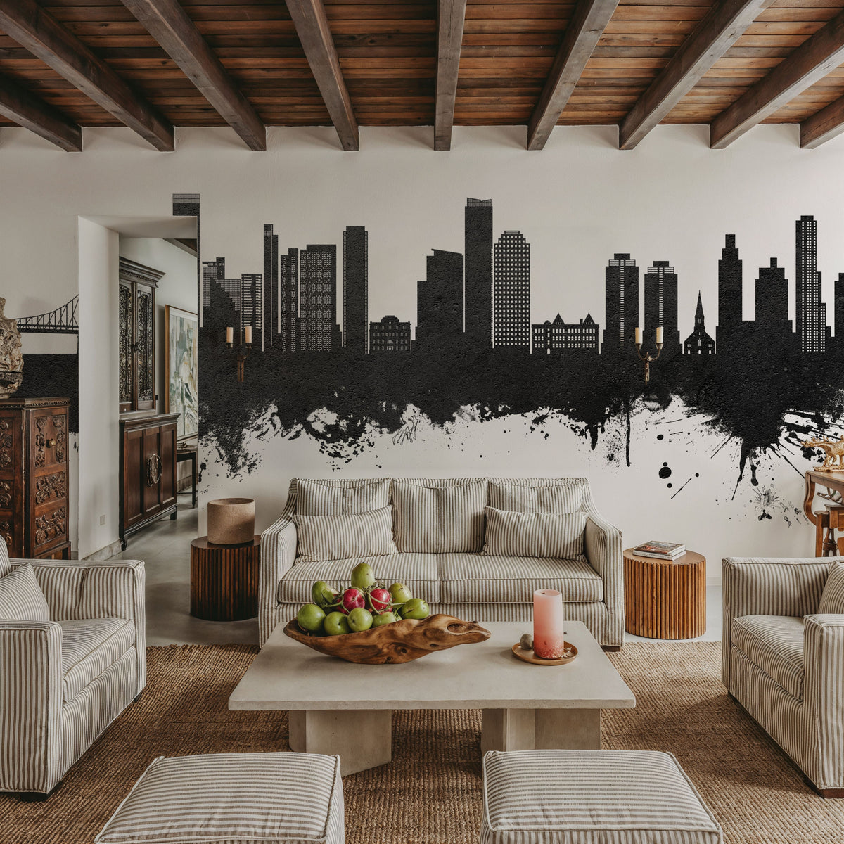 Queens New York Skyline Black & White Mural Wallpaper - room preview 03