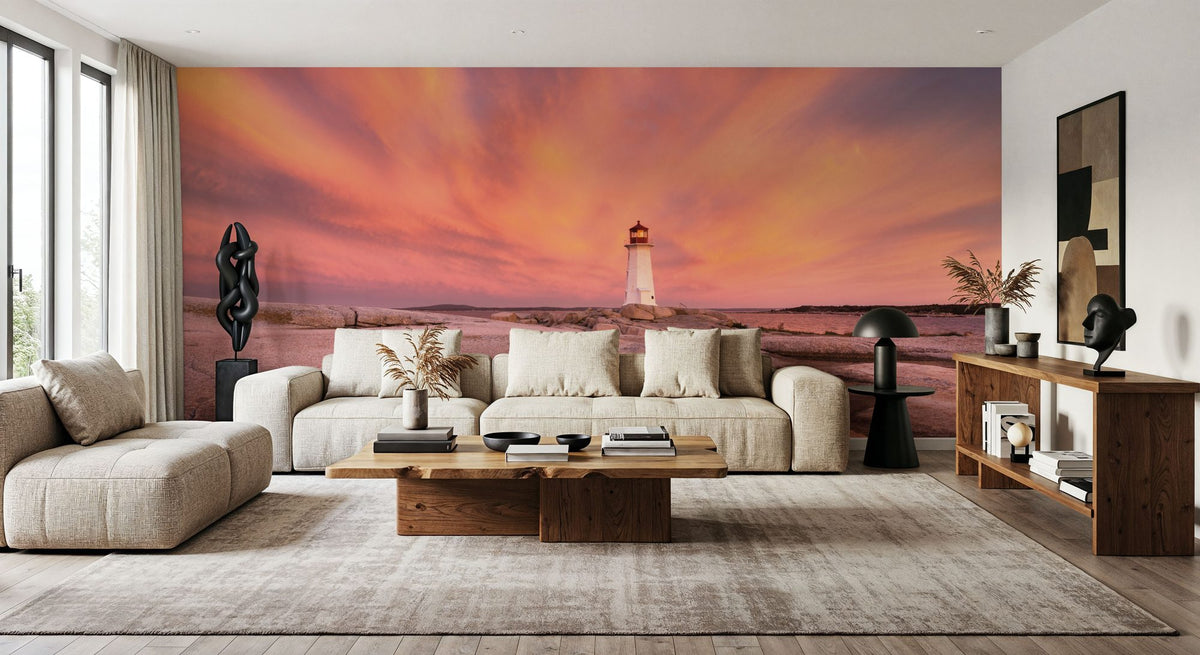 Peggy's Cove Lighthouse Mural Wallpaper - Red Tone - room preview 03