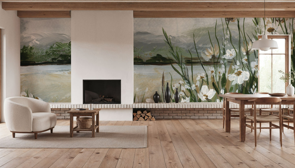 Wildflowers Among the Landscape Mural Wallpaper - room preview 03