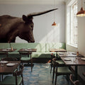 Longhorn Sunset Graze Sepia Mural Wallpaper - room preview 03