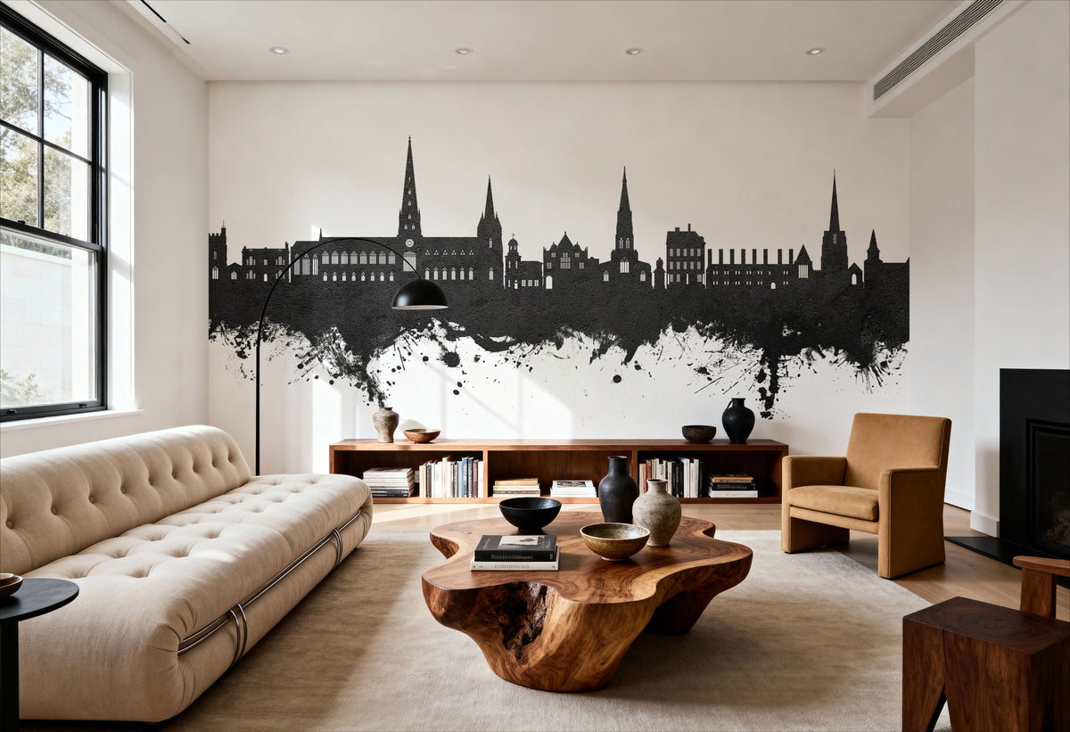 Lichfield England Skyline Black & White Mural Wallpaper - room preview 03