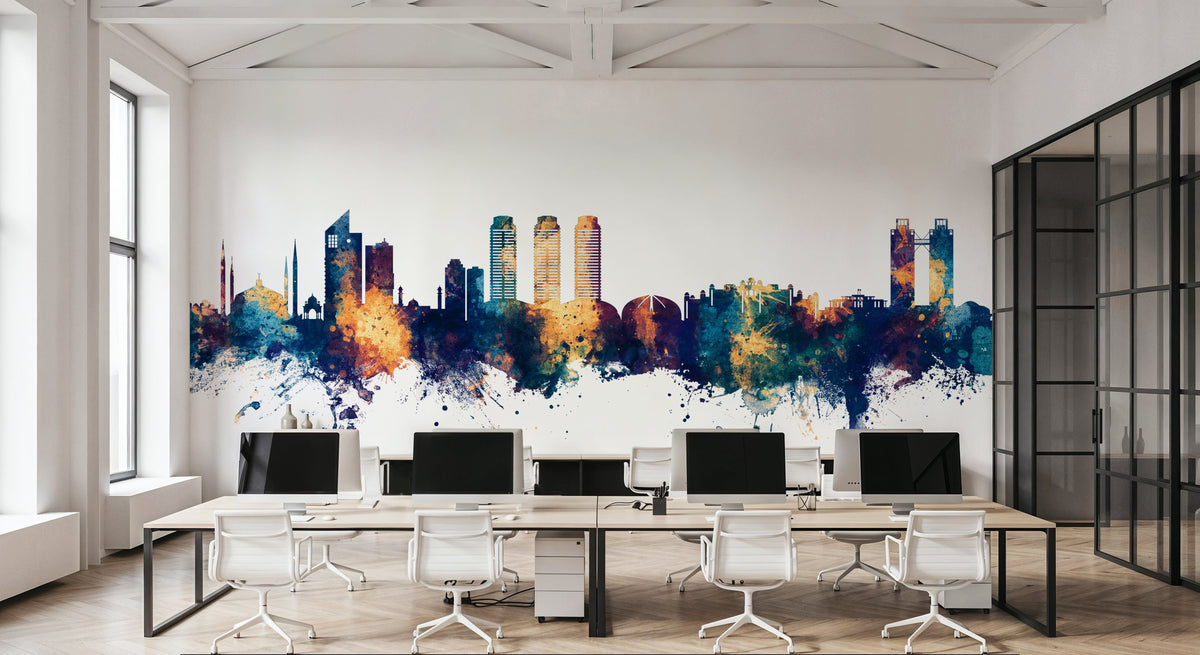 Islamabad Pakistan Skyline Blue & Bronze Mural Wallpaper - room preview 03