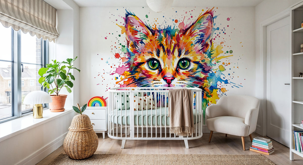 Kitten - Watercolor Spirit Animals Series Mural Wallpaper - room preview 03