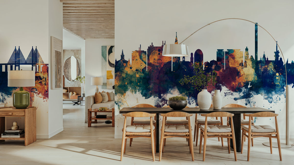 Malmö Sweden Skyline Blue & Bronze Mural Wallpaper - room preview 03