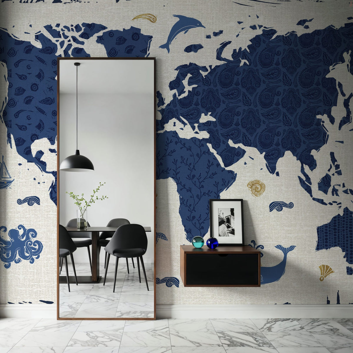 Sea This Map White Mural Wallpaper - room preview 03