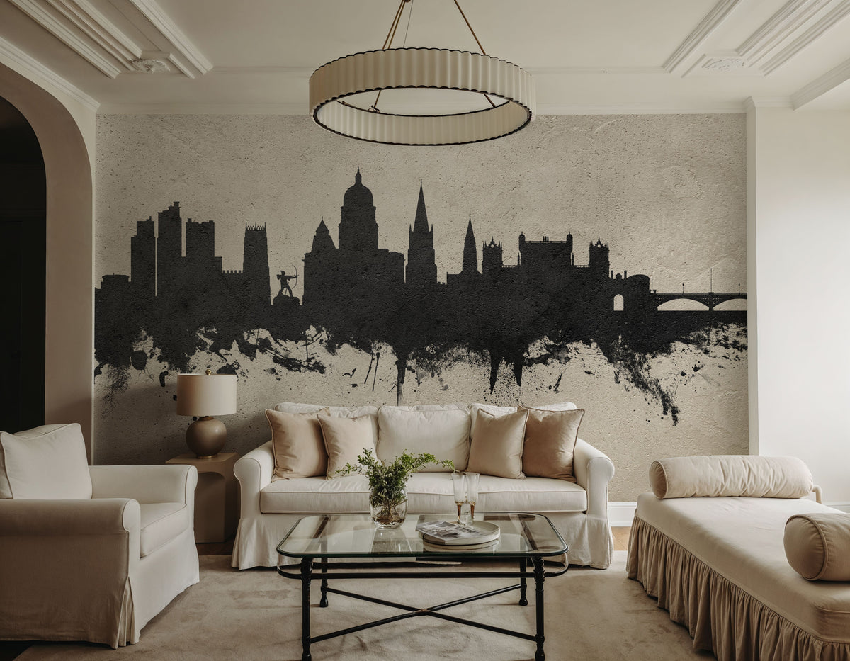 Nottingham England Skyline Concrete Mural Wallpaper - room preview 03