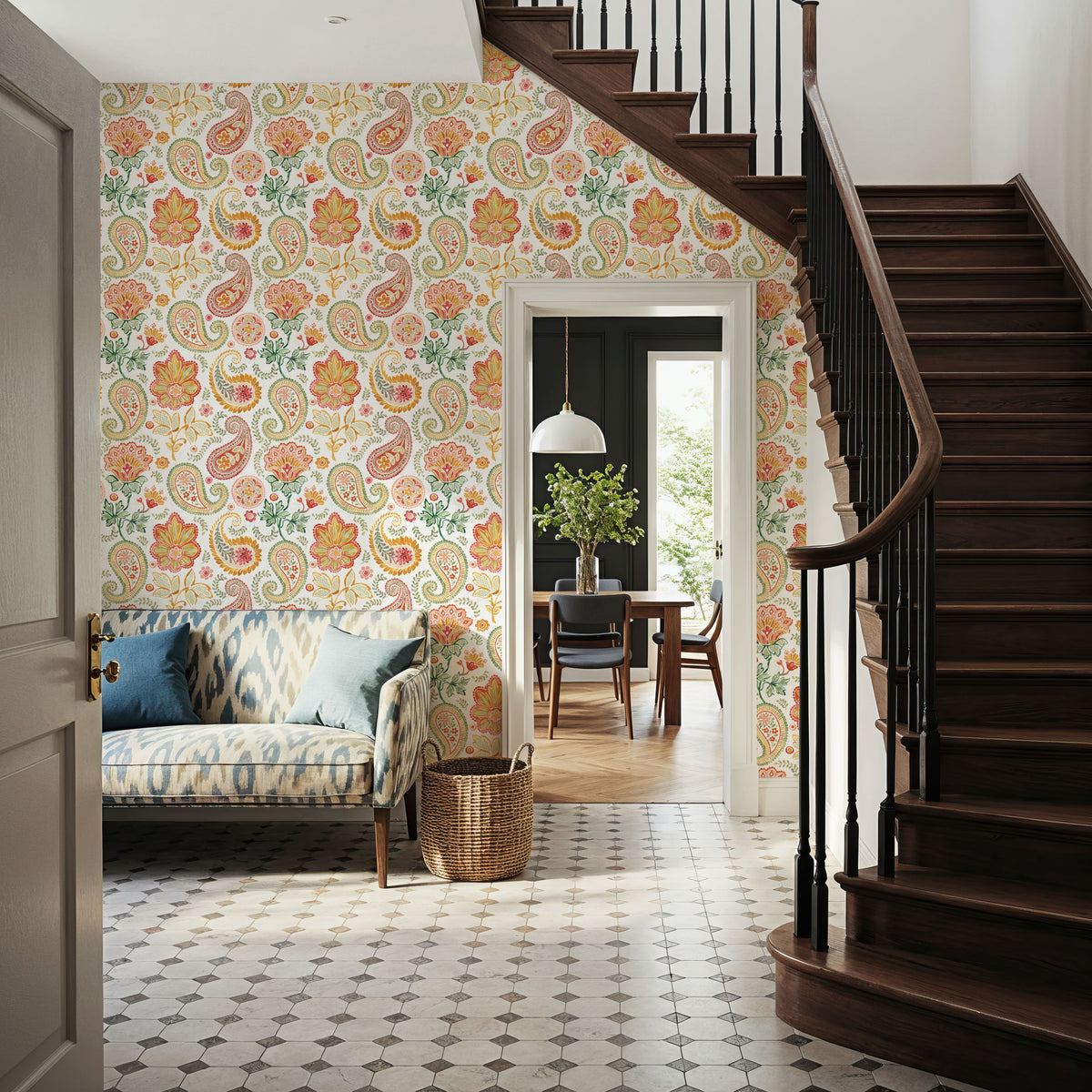 Harvest Paisley Mini White Mural Wallpaper - room preview 03