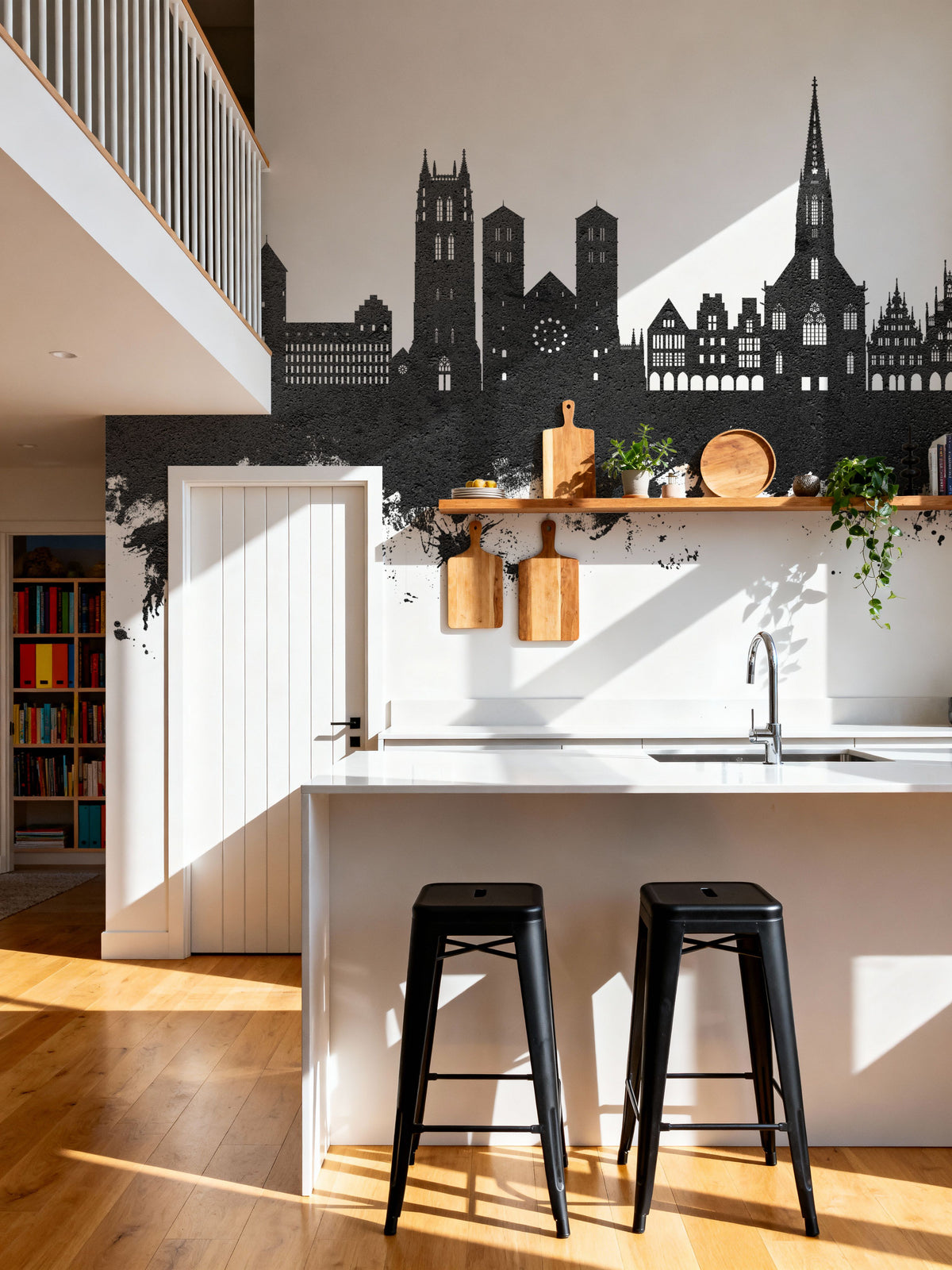 Münster Germany Skyline Black & White Mural Wallpaper - room preview 03