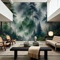Foggy Lush Forest with Dense Trees Mural Wallpaper - room preview 03