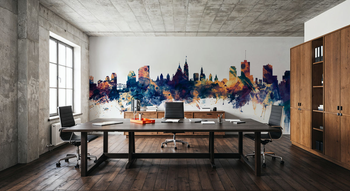 Ottowa Canada Skyline Blue & Bronze Mural Wallpaper - room preview 03