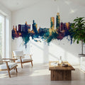 Omaha Nebraska Skyline Blue & Bronze Mural Wallpaper - room preview 03