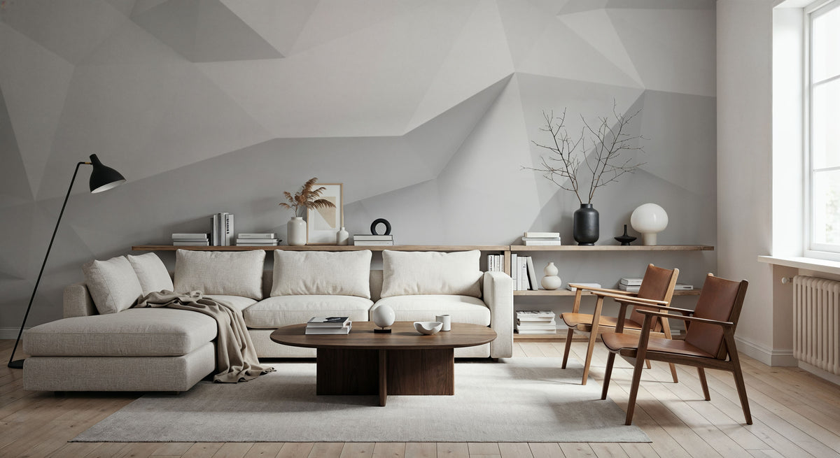 Concrete Shapes White Mural Wallpaper - room preview 03
