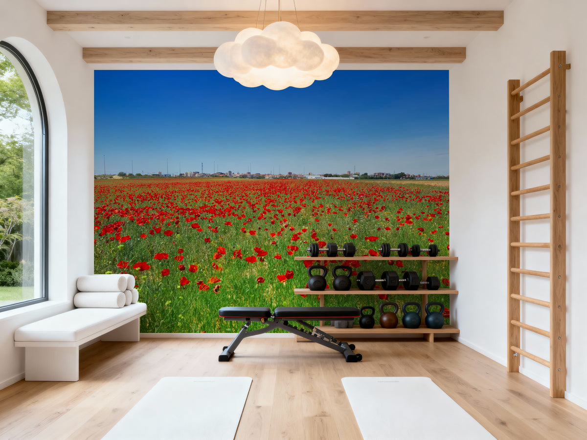 Crimson Poppy Field Mural Wallpaper - room preview 03