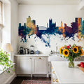 Manchester England Skyline Blue & Bronze Mural Wallpaper - room preview 03