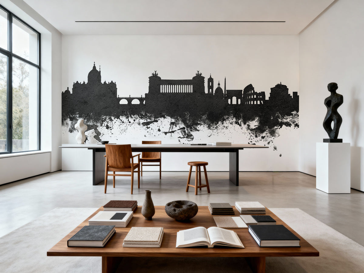 Rome Italy Skyline Black & White Mural Wallpaper - room preview 03