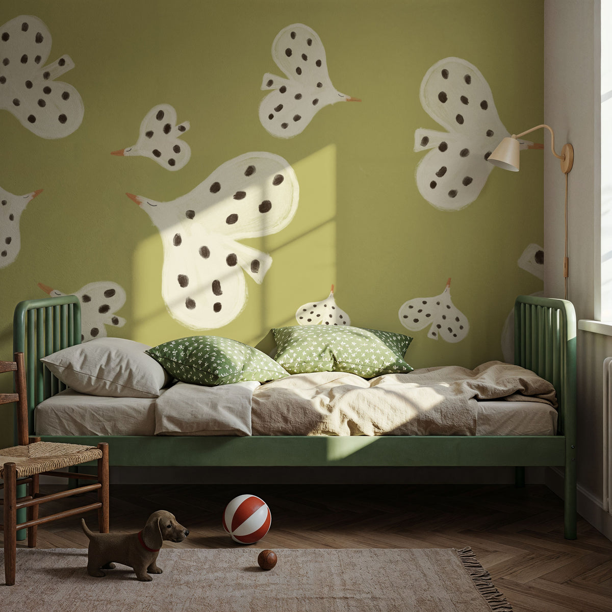 Birds Flying High, Lime Mural Wallpaper - room preview 03