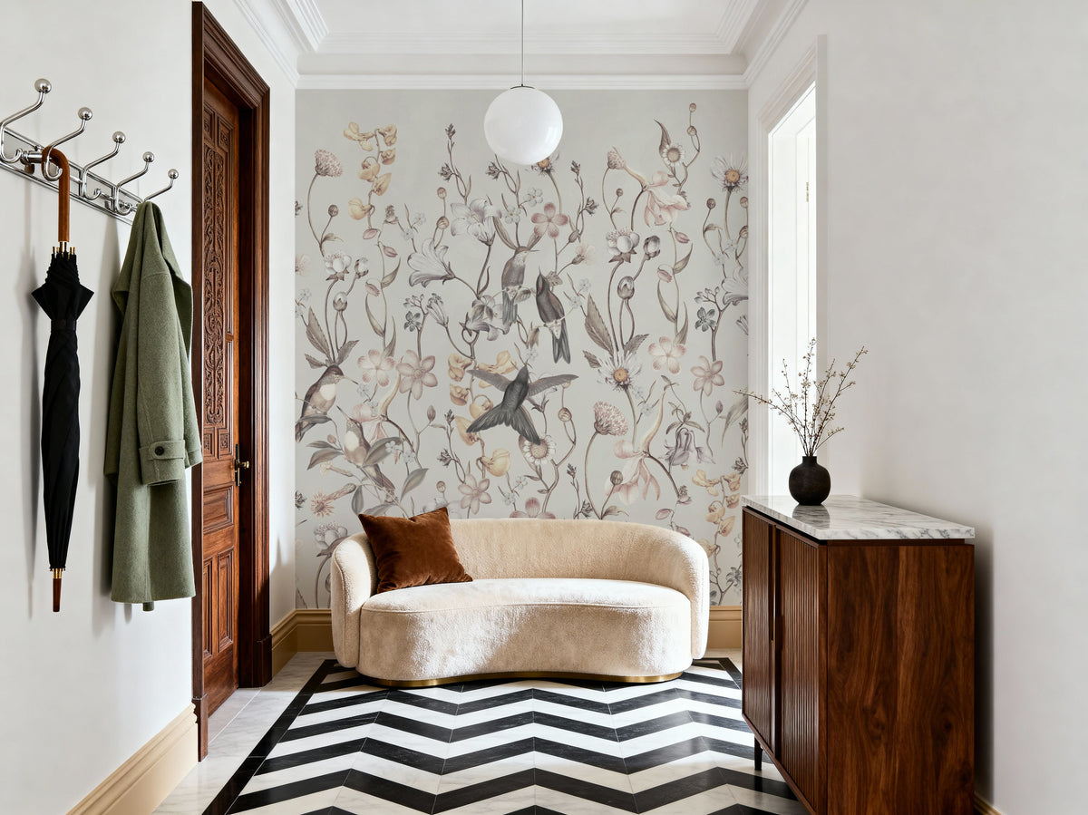 Bird Garden White Mural Wallpaper - room preview 03