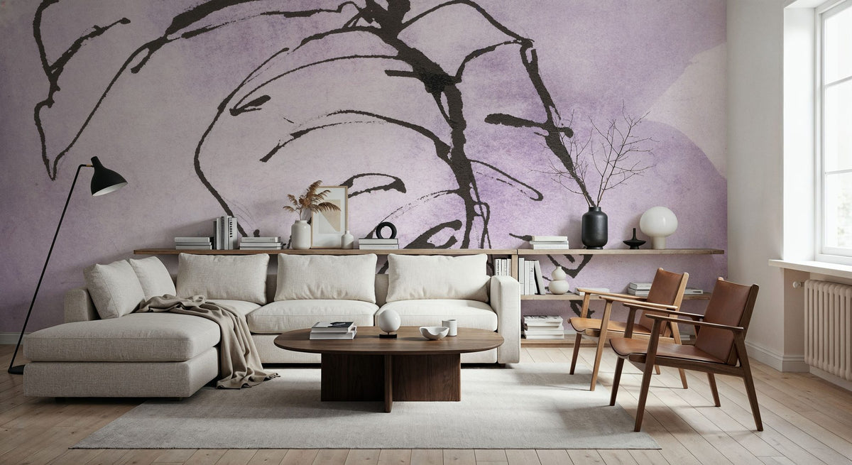 Midnight Plum Leaf I Mural Wallpaper - room preview 03