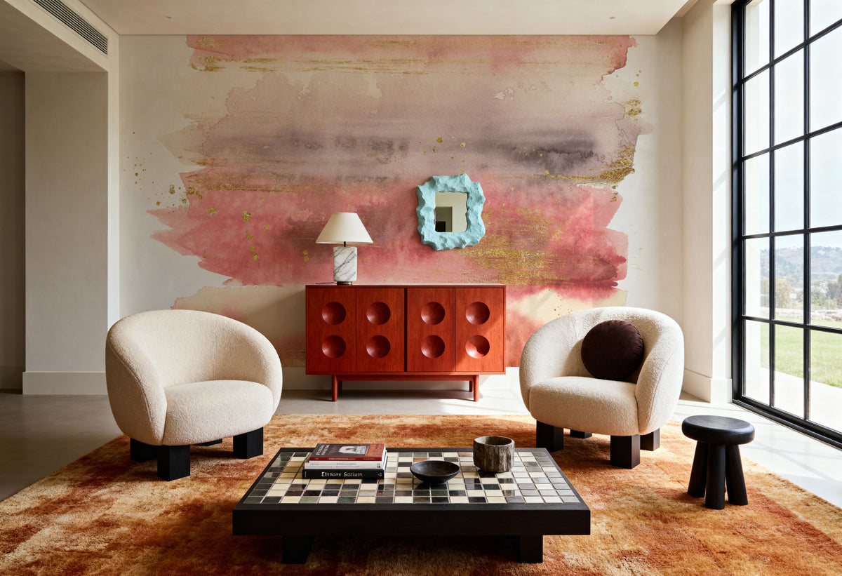 Desert Blooms Abstract I on White Mural Wallpaper - room preview 03