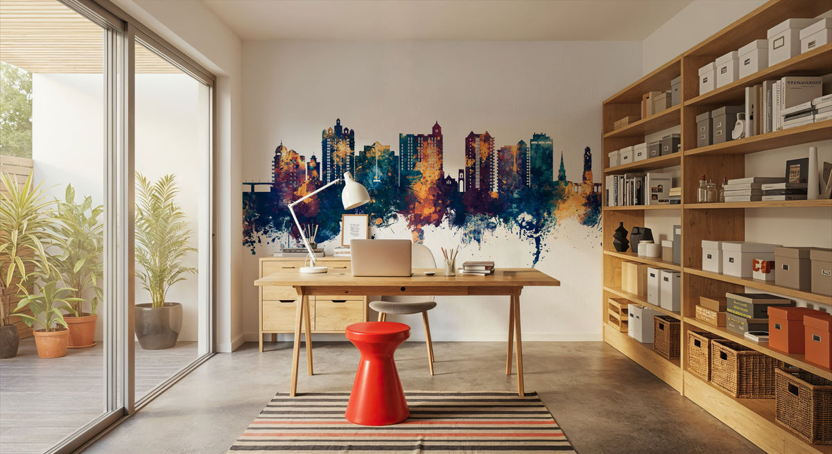 Sarasota Florida Skyline Blue & Bronze Mural Wallpaper - room preview 03