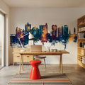Sarasota Florida Skyline Blue & Bronze Mural Wallpaper - room preview 03