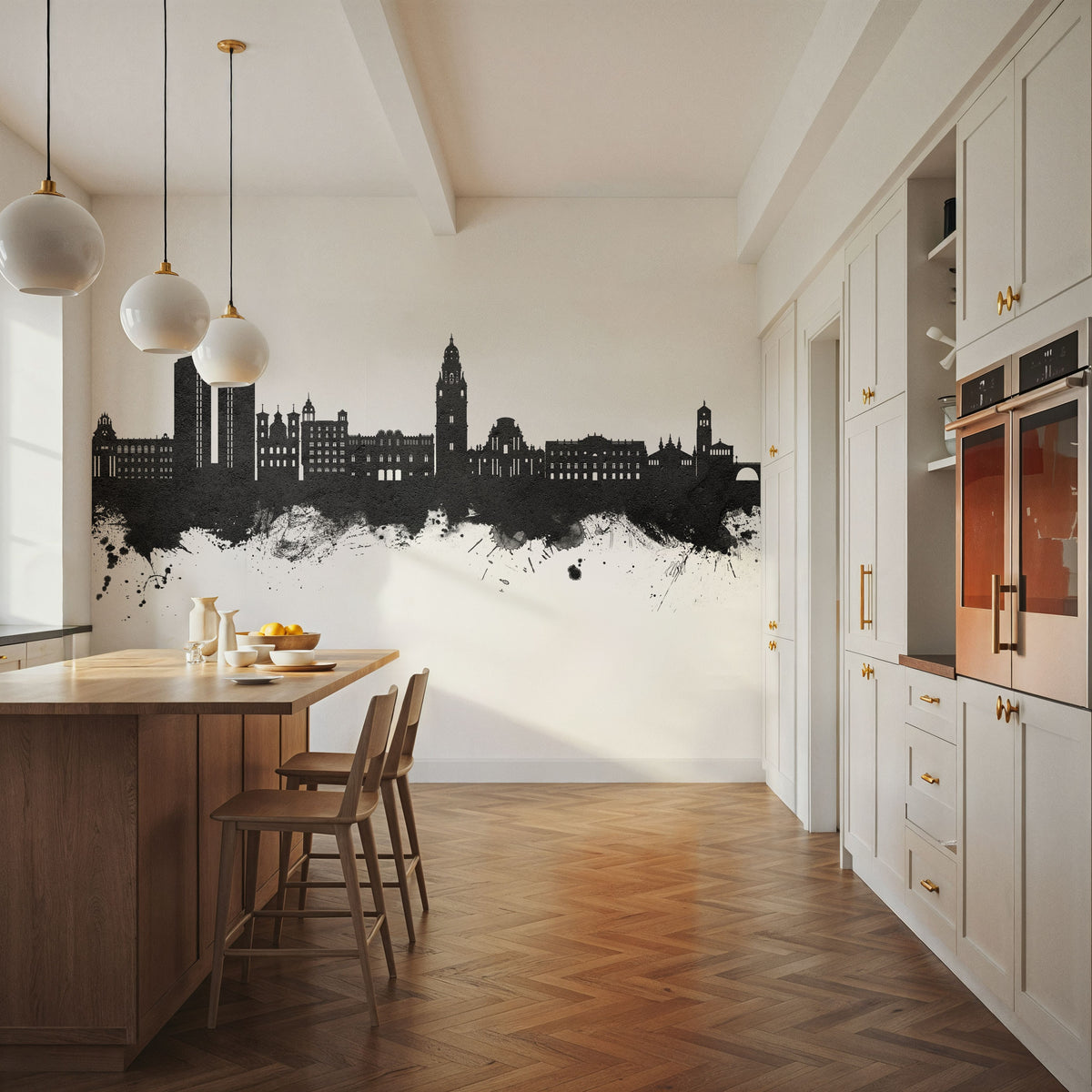 Murcia Spain Skyline Black & White Mural Wallpaper - room preview 03