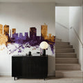 Fort Worth Texas Skyline Purple & Gold Mural Wallpaper - room preview 03