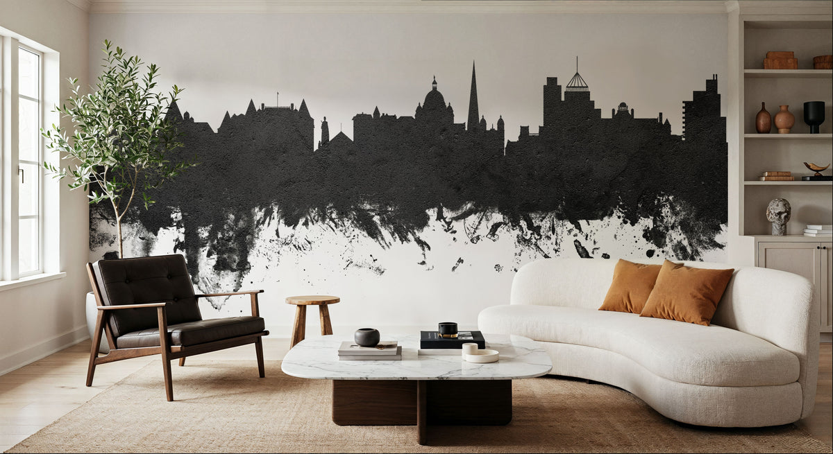 Victoria Canada Skyline Black & White Mural Wallpaper - room preview 03