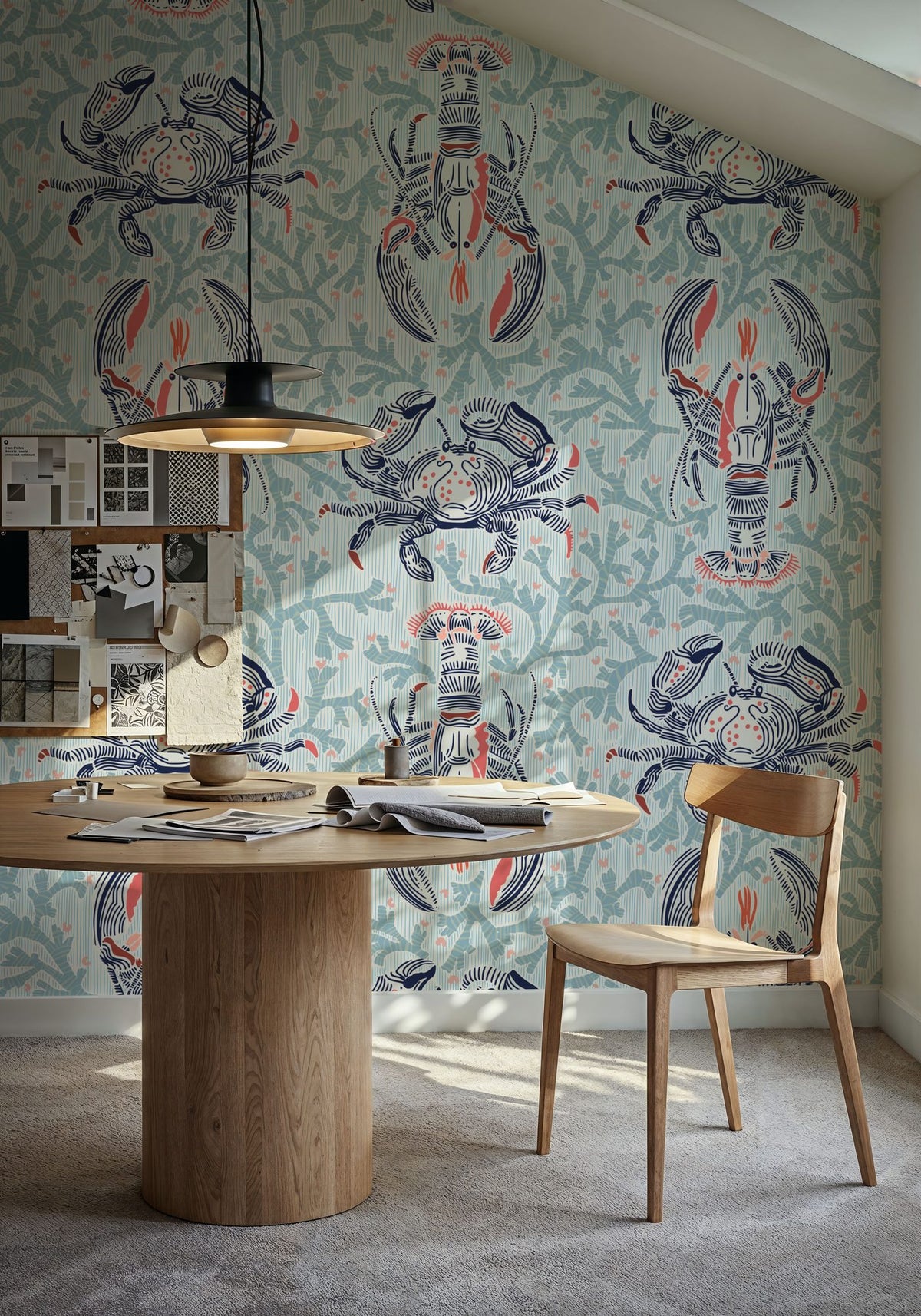 Lobster and Crab Coastal Nostalgia, Mint Mural Wallpaper - room preview 03