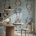 Lobster and Crab Coastal Nostalgia, Mint Mural Wallpaper - room preview 03