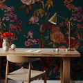 Floral Gaze, Dark Teal Mural Wallpaper - room preview 03