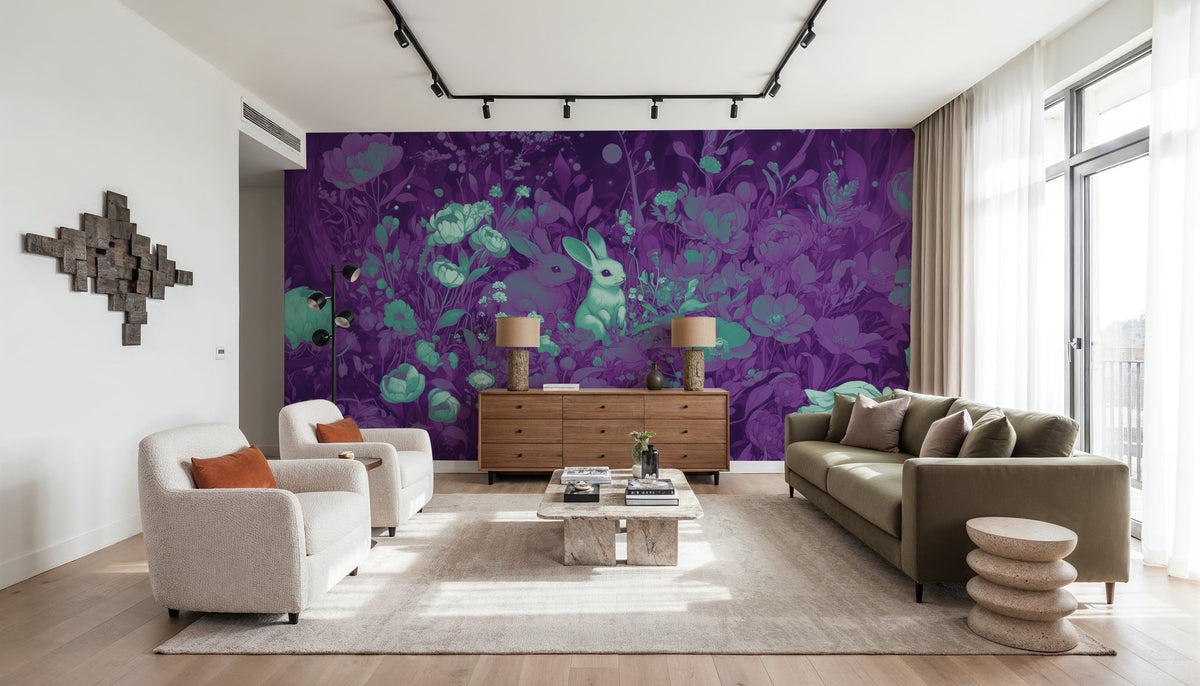 Rabbits Purple Mural Wallpaper - room preview 03