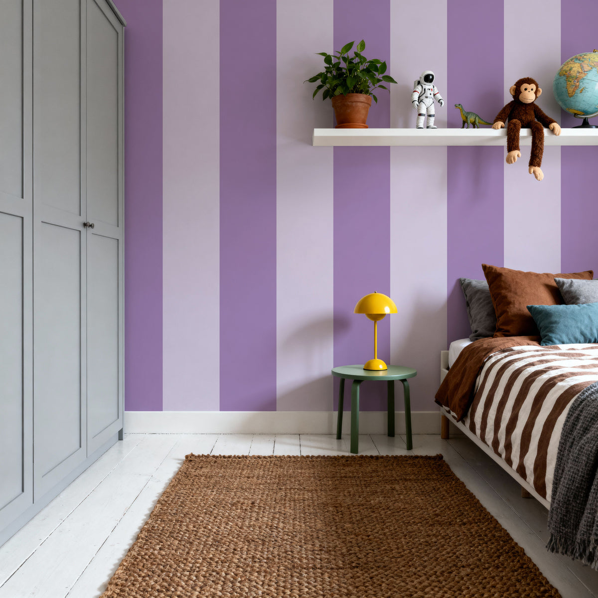 Circus Stripes, Purple on Purple Mural Wallpaper - room preview 03
