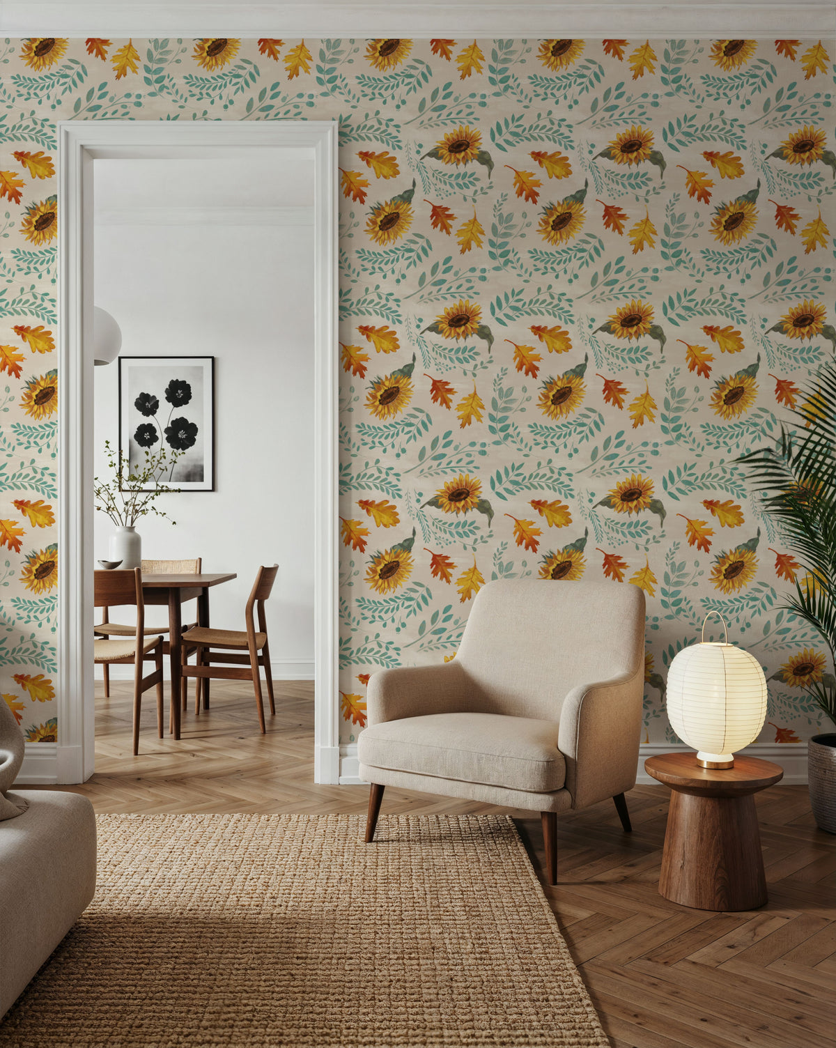 Fall Harvest White Mural Wallpaper - room preview 03